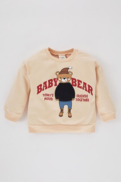 DeFacto Baby Boy Printed Crew Neck Soft Fuzzy Sweatshirt