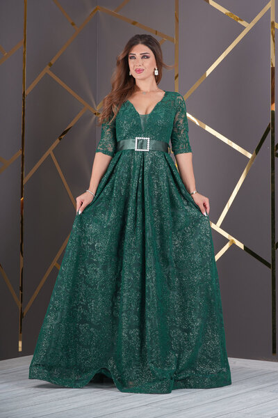 Matik Abiyem Glittery Flock Printed Special Design Evening Dress
