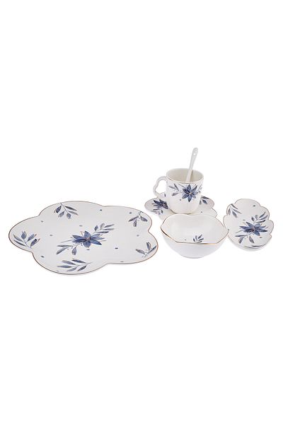 Emsan Intense Blue Porcelain 32 Piece Breakfast / Service Set for 6 Persons