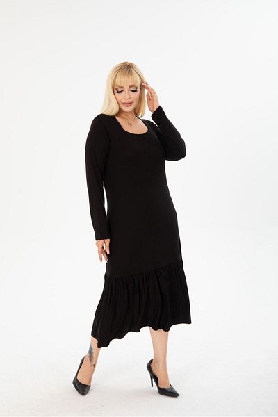 mami butik PLUS SIZE BELOW KNEE SQUARE COLLAR LONG SLEEVE VISCOSE COMBED STYLISH DESIGN COMFORTABLE DRESS
