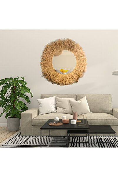 BOHEM Desert Mirror 3 Katlı Muz Lifi Ayna - Büyük Boy 70 Cm - Rafya - Handmad...