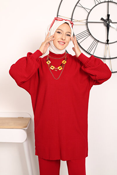 Kirazgym Ribbed Balloon Sleeve Knitwear Set