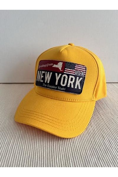 CosmoOutlet Greetings From New York Slogan Yellow Hat with Removable Logo Adjustable Unisex Sticker