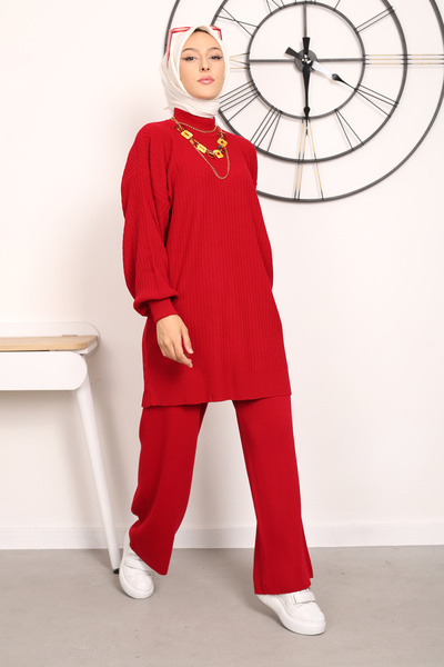 Kirazgym Ribbed Balloon Sleeve Knitwear Set