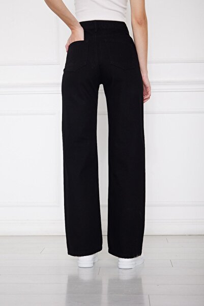 Genel Markalar Kadın Yüksek Bel Siyah Geniş Ve Bol Paça Jean R'c Jeans