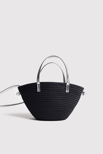 Berlesi Mini geantă de mână și crossbody pentru femei argintie cu mâner metalic