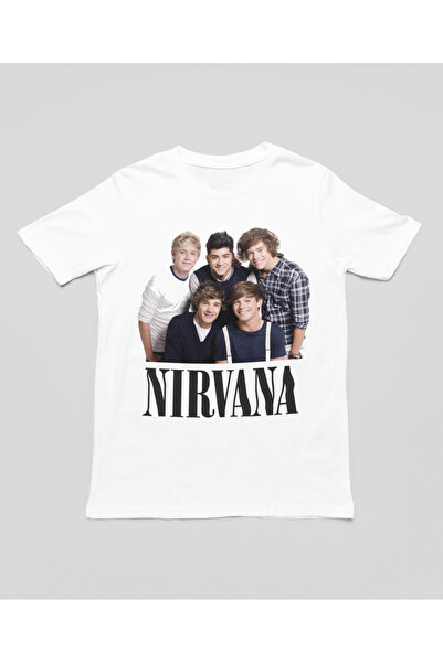 Urbanstadt One Dİrection Nirvana Beyaz Tişört Baskılı Unisex Pamuklu