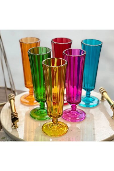 tendenza Renkli Cam Flüt Bardak Takımı