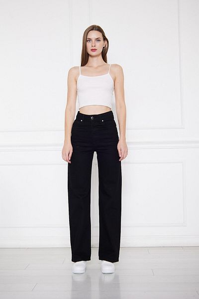 Elma Dünyası Women's High Waist Black Wide and Wide Leg Jean R'c Jeans