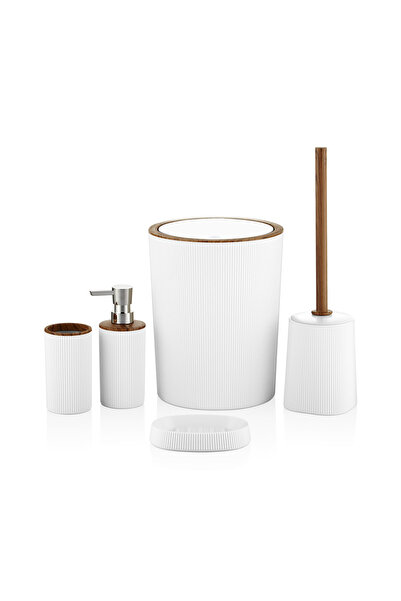 Ravello Home ÇİZGİLİ YUVARLAK AHŞAP KAPLAMA BANYO SETİ