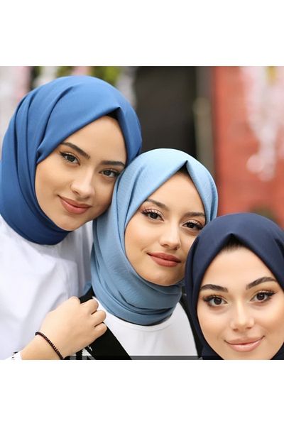 HAR-UM Ticaret Hijab Women's Cotton Jazz Shawl Model - Set of 3 >blue,>dark Blue,>navy blue