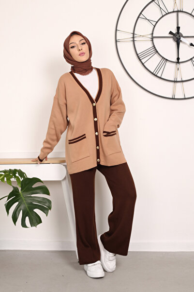 Maystore Σετ πλεκτό ζακέτα και παντελόνι με τσέπες