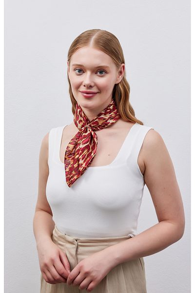 THE MOON Wild Leopard Patterned Sparkling Red Cotton Silk Scarf