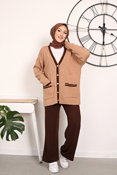 Maystore Σετ πλεκτό ζακέτα και παντελόνι με τσέπες