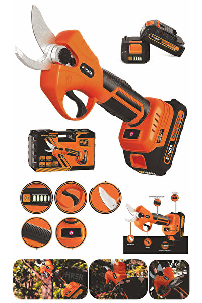 BÖHRER 30MM AKÜLÜ ORAGE BUDAMA MAKASI , BAHÇE APAÇ DALI BUDAMA MAKİNESİ , SK5 BIÇAK 2 ADET 5000mAh BATARYA