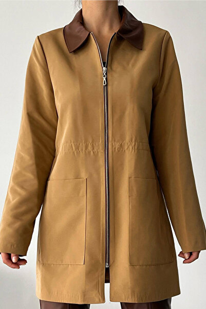 Ortaya Çık Beige Polo Collar Seasonal Coat