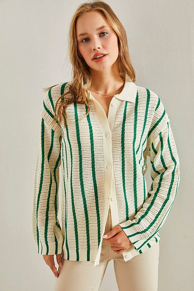 Bianco Lucci Damen-Strickjacke mit Hemdkragen und langen Ärmeln