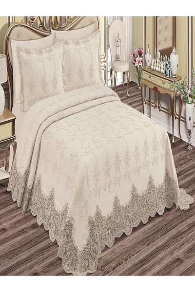 NASHOME TEKSTİL Double Dowry Box 6 Pieces Chenille Embroidered Pique Set Anatolia
