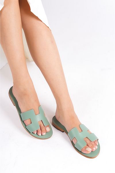 DaphneSandals شبشب نسائي مصنوع يدويًا من الجلد الطبيعي باللون الأخضر المائي