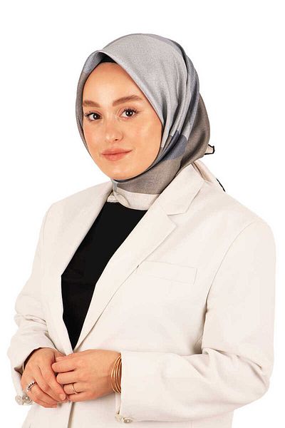 Bursa İpek Ecru Gray Geometric Pattern Twill Silk Scarf