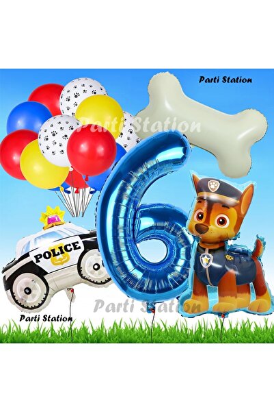 Parti Station Paw Patrol Chase Polis Köpek Konsept 6 Yaş Doğum Günü Parti Bal...