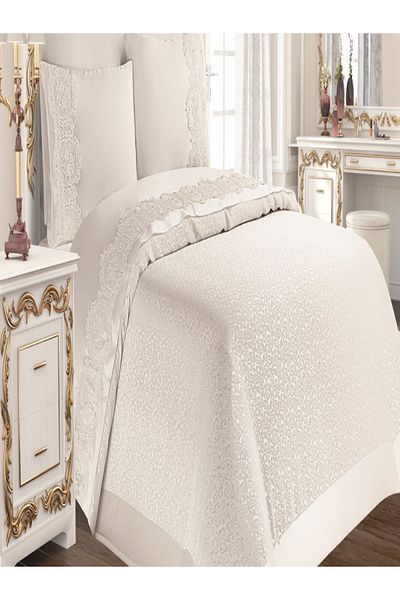 NASHOME TEKSTİL Double Dowry Box 6 Piece Embroidered Pique Set Paris
