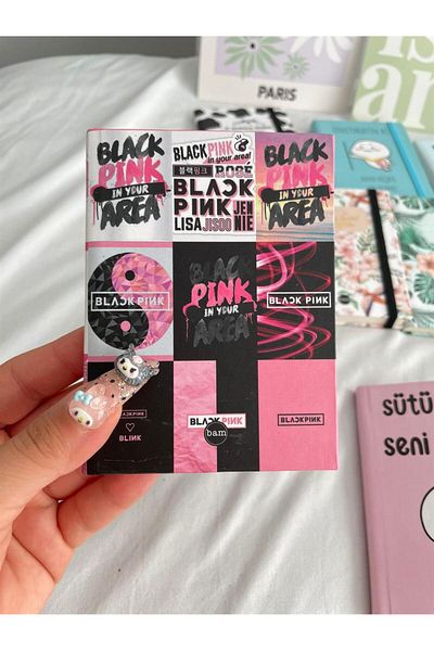 Planet Butik Black Pink Hard Cover Elastic Mini Notebook