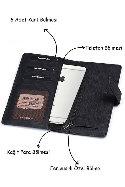 TESBİHCİBABA Mandarin| Paris Leather Wallet with Phone Compartment, Men's Wallet Card Holder