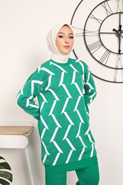 Kirazgym Zigzag Pattern Bearded Soft Yarn Knitwear Set