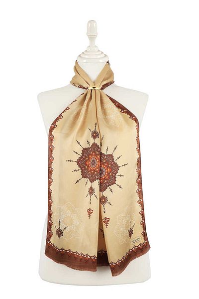 Bursa İpek Beige Brown Navel Narrow Silk Scarf