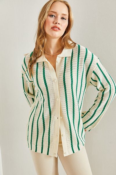 Bianco Lucci Damen-Strickjacke mit Hemdkragen und langen Ärmeln