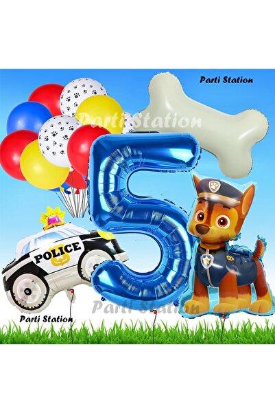 Parti Station Paw Patrol Chase Köpek Konsept 5 Yaş Doğum Günü Parti Balon Set...