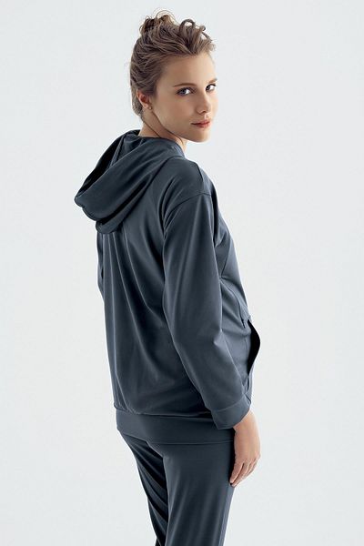 Artış Long Sleeve Zippered Hooded Stretchy Fabric Maternity Sweatshirt