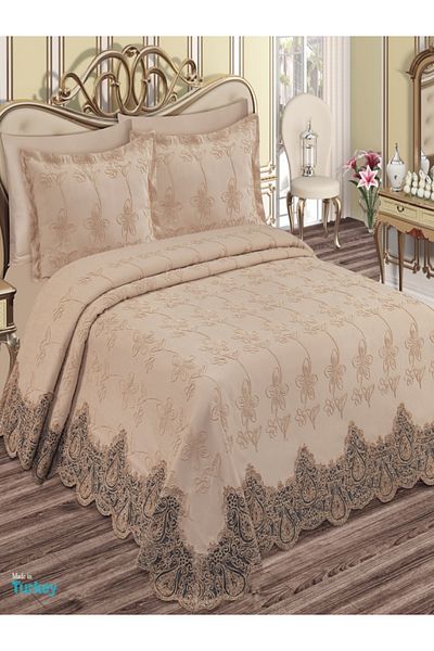 NASHOME TEKSTİL Double Dowry Box 6 Pieces Chenille Embroidered Pique Set Anatolia