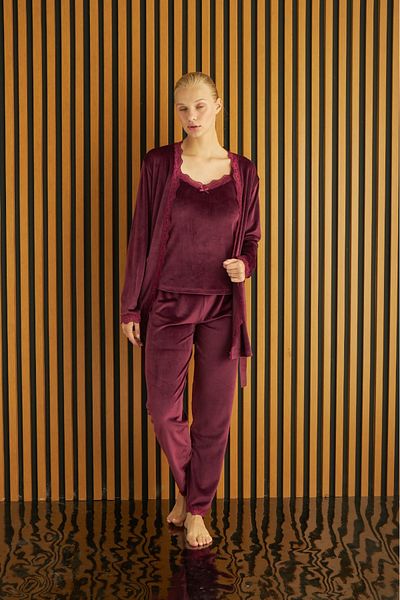 Vuntal BUTİK Vuntal Women's French Velvet Morning Winter Pajamas Set