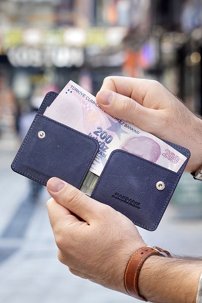 TESBİHCİBABA Mandarin| Deep Blue Tokyo Men's Leather Wallet, Card Holder
