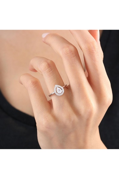 Mia Vento Pırlanta Montür Zarif Damla Işıltılı Gümüş Yüzük