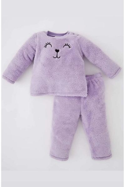 Hzmis Unisex Dog Printed Plush Bottom Top Set Lilac