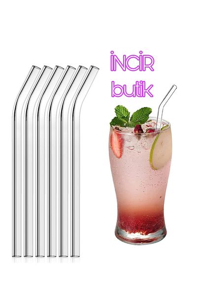 incir butik 6-Piece Glass Drinking Straw Inclined Drinking Straw Presentation Straw