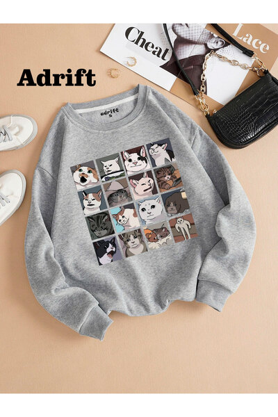 Adrift Colaj de Meme-uri Cu Pisici, Strada Mole, Design Trend Harajuku/Gotic Gri