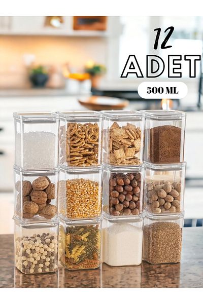 Serin Bardak Set of 12 Vacuum Transparent Food Storage Containers 500 ml