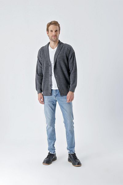 CHUBA Ανδρική ζακέτα με διπλό στήθος με κουμπιά casual πλεκτά Anthracite 24W216