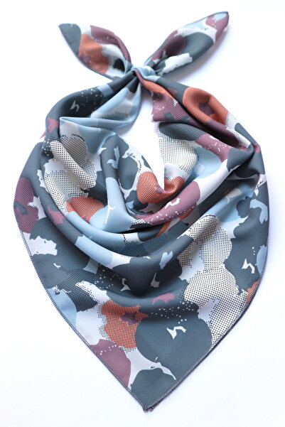 THE MOON Alice Çiçek Desenli Mavi Ipeksi Fular