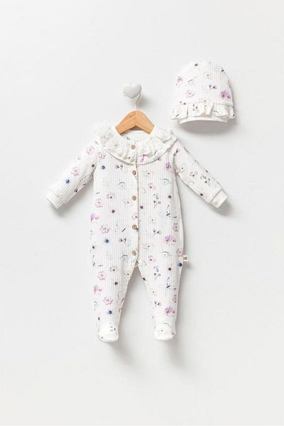 miniyou Baby Girl Floral Garden Patterned Newborn 2-Piece Hospital Release Jumpsuit Set My-3029by