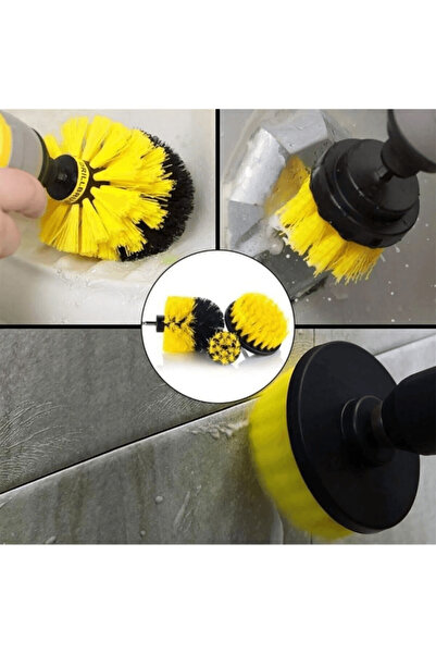 Ardinyo Set of 3 Bathroom Bathtub Shower Cabin Car Tire Seat Washing Cleaning Brush Attachable to Drill Bit