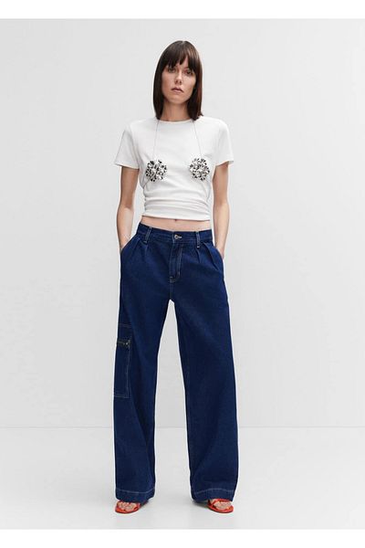 MANGO Woman Blugi cu picioare late cu buzunare