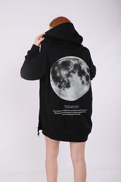 Gofeel Y2k Back Printed Moon Detail Ζακέτα με φερμουάρ με κουκούλα Gofeel