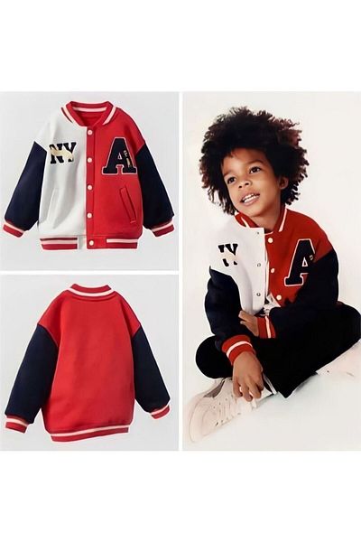 HAVİSA KİDS Unisex Color Blocked Embroidery Kids Bomber College Jacket