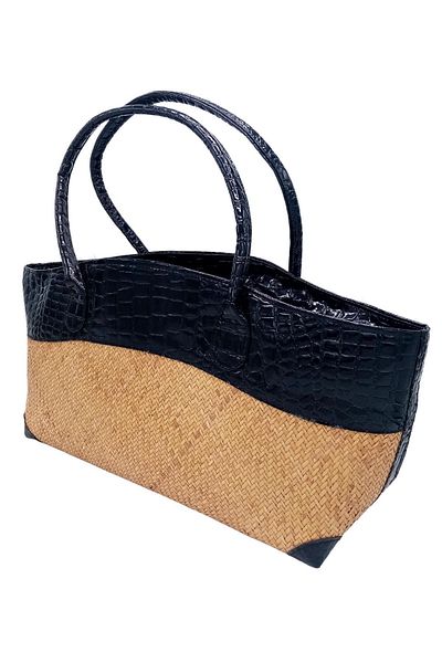 Dünyadan Hediyeler Straw Knitted Leather Decorated Hand Shoulder Bag No.11