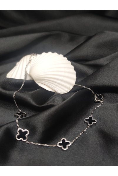 DSTSTORE Van Cleef Black Silver Clover 316 L Steel Women's Necklace